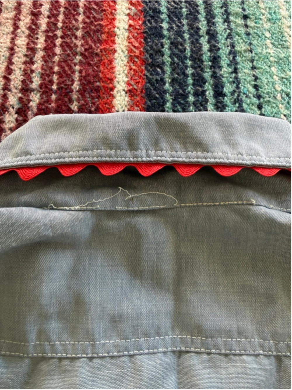 70s BIG MAC Hand Painted Chambray Shirt with Red Trim M - Picture 7 of 7